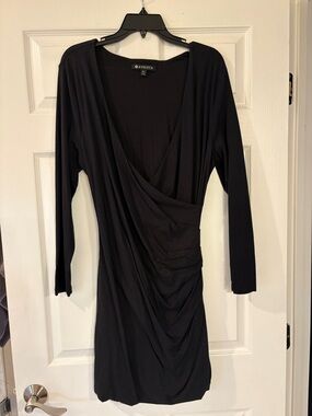 Athleta Black Draped Long-Sleeve Wrap-Style Dress